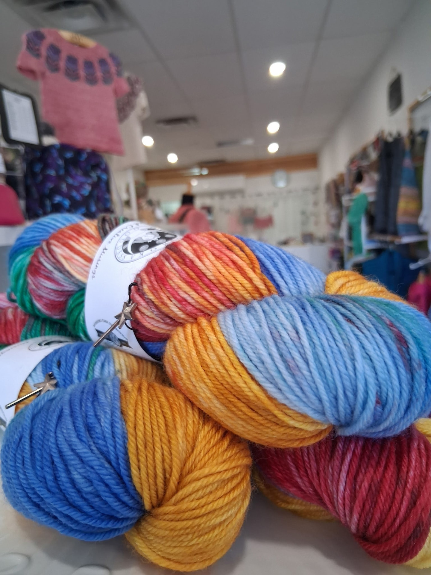 Speckled hand-dyed sock yarn skeins