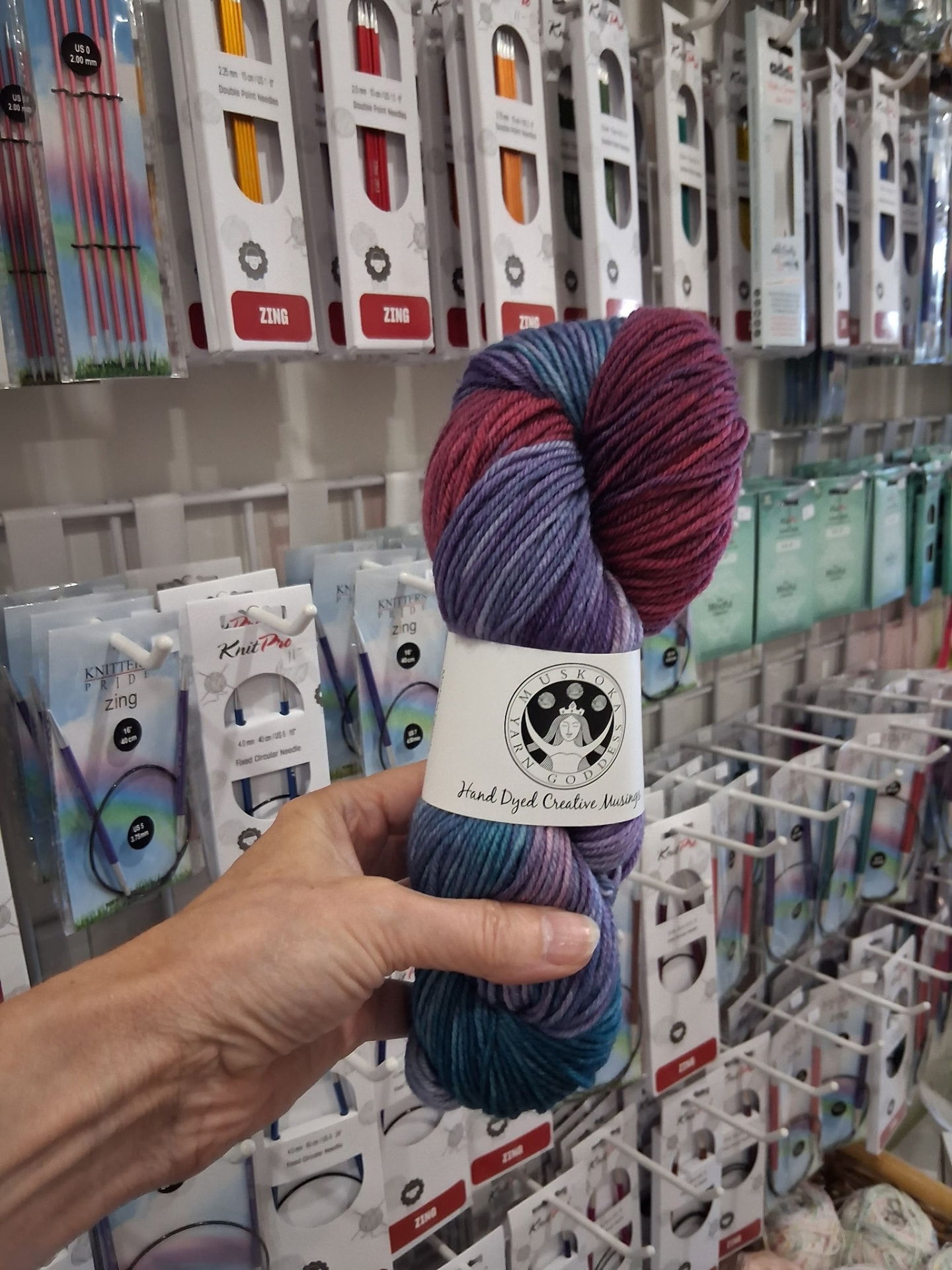 Brightly coloured hand-dyed sock yarn skeins